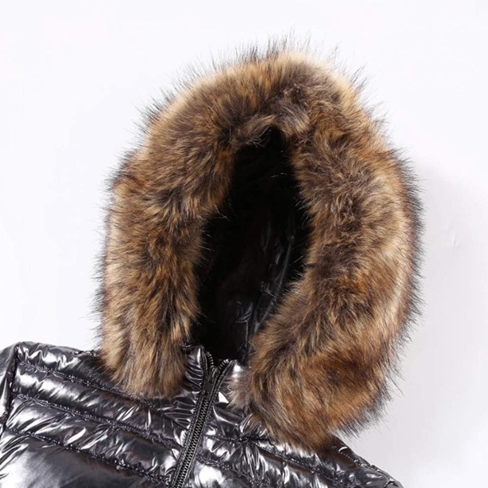 Lightweight Puffer Jacket Warm Coat Hooded Fur - Picture 4 of 7